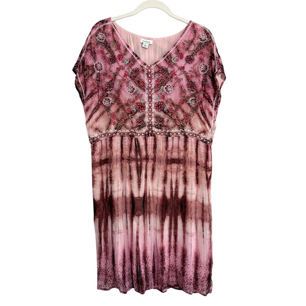 Sundance Womens Floral Embroidered Mini Gemi Dress L Pink Cupro Bohemian Fairy